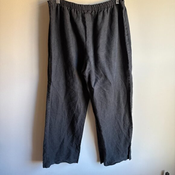 LAST CHANCE Black Linen Button Accent Wide Leg Pants Size L/XL - Picture 6 of 6